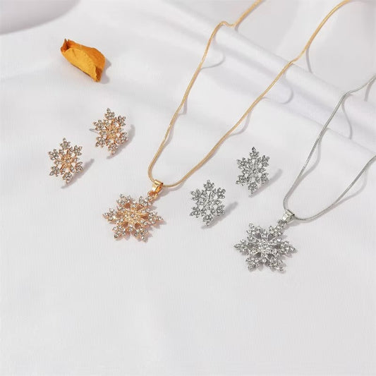 Schneeflocke Halskette und Ohrringe Set für Frauen Mädchen Mode Schmuck Set